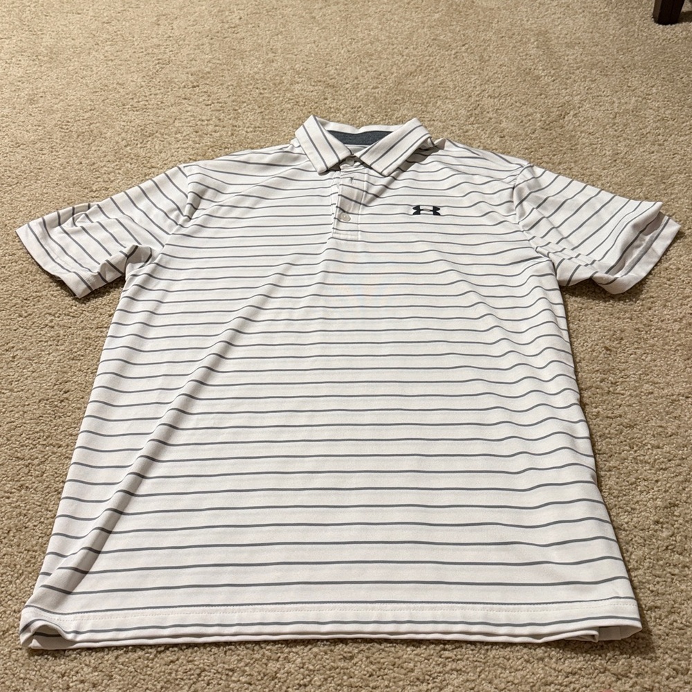 Under Armour White and Gray Golf Polo Shirt